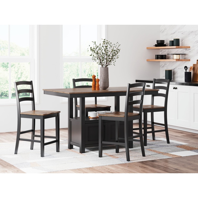 Wildenauer – Brown / Black – 5 Pc. – Rectangular Dining Room Counter Table, 4 Barstools