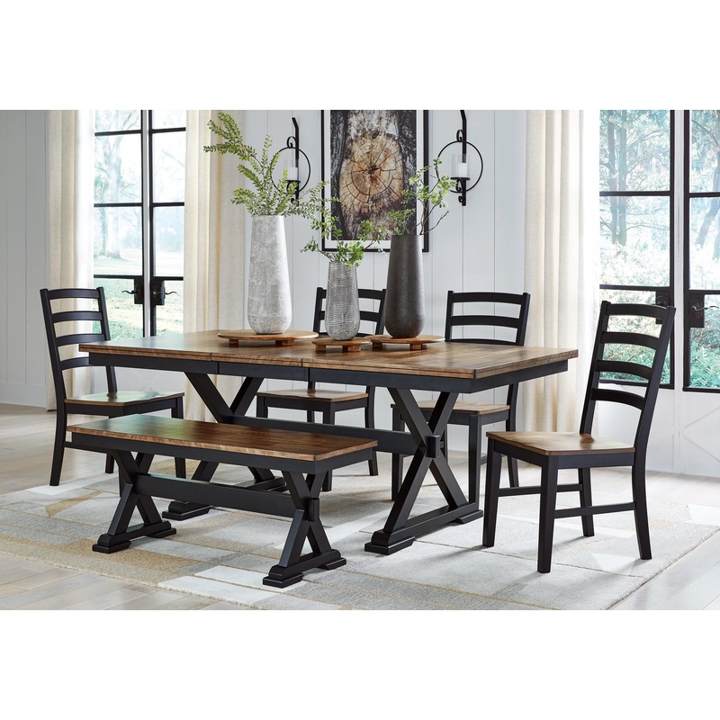 Wildenauer – Brown / Black – 6 Pc. – Extension Table, 4 Side Chairs, Bench