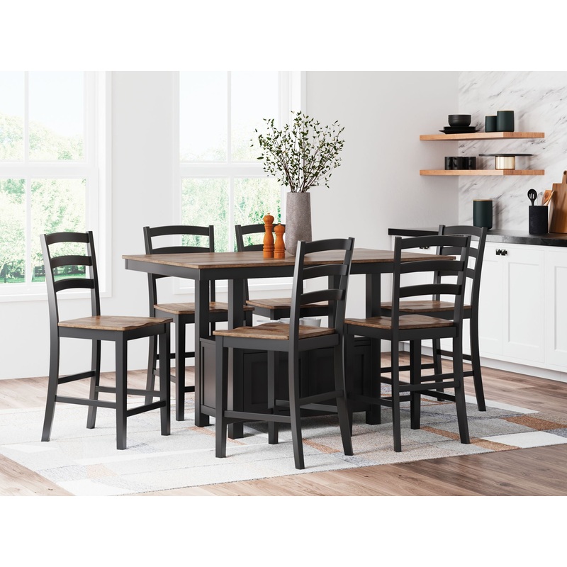 Wildenauer – Brown / Black – 7 Pc. – Rectangular Dining Room Counter Table, 6 Barstools