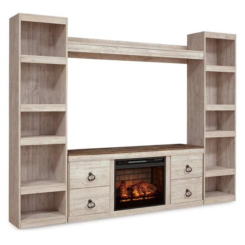 Willowton – Whitewash – 5-Piece Entertainment Center With Electric Fireplace