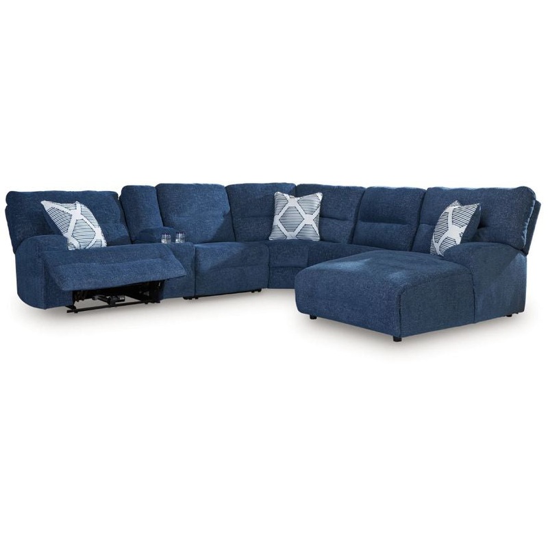 Acklen Place – Navy – 6-Piece Power Reclining Sectional With Raf Power Reclining Back Chaise