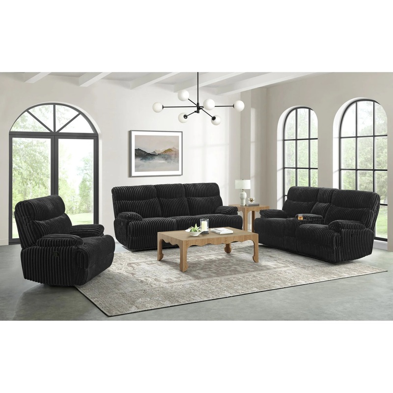 Admiral – 3 Piece Living Room Set (Sofa, Loveseat & Recliner) – Black