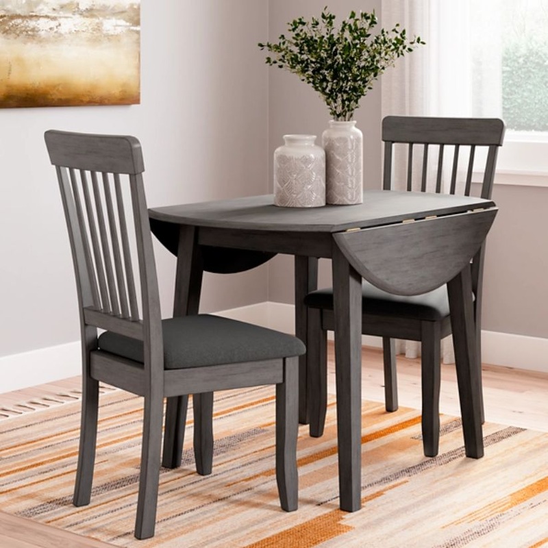Shullden – Gray – 3 Pc. – Drop Leaf Table, 2 Side Chairs