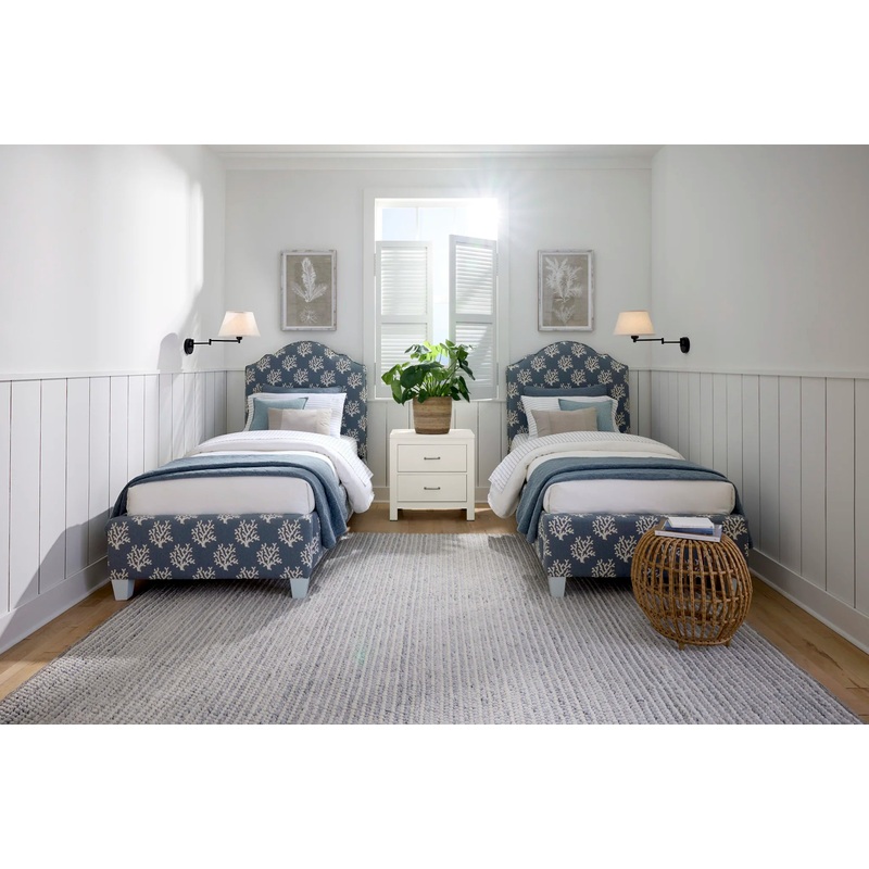 Tide & Timber – Twin – Upholstery Bed In Blue Coral Fabric – Blue Maple
