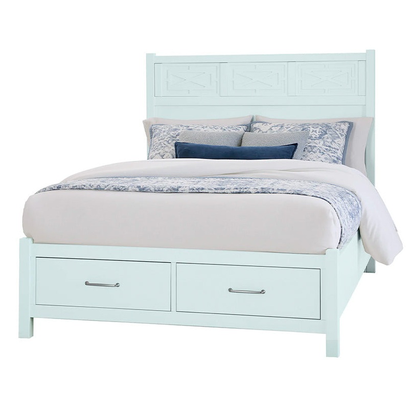 Tide & Timber – Queen – Fretwork Panel Storage Bed – Blue Maple