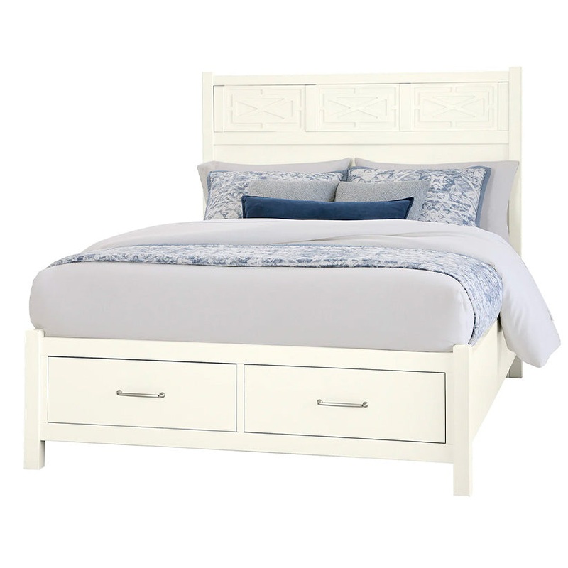 Tide & Timber – Queen – Fretwork Panel Storage Bed – Soft White Maple
