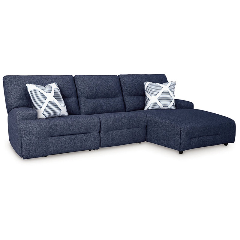 Acklen Place – Navy – 3-Piece Power Reclining Sectional With RAF Power Reclining Back Chaise