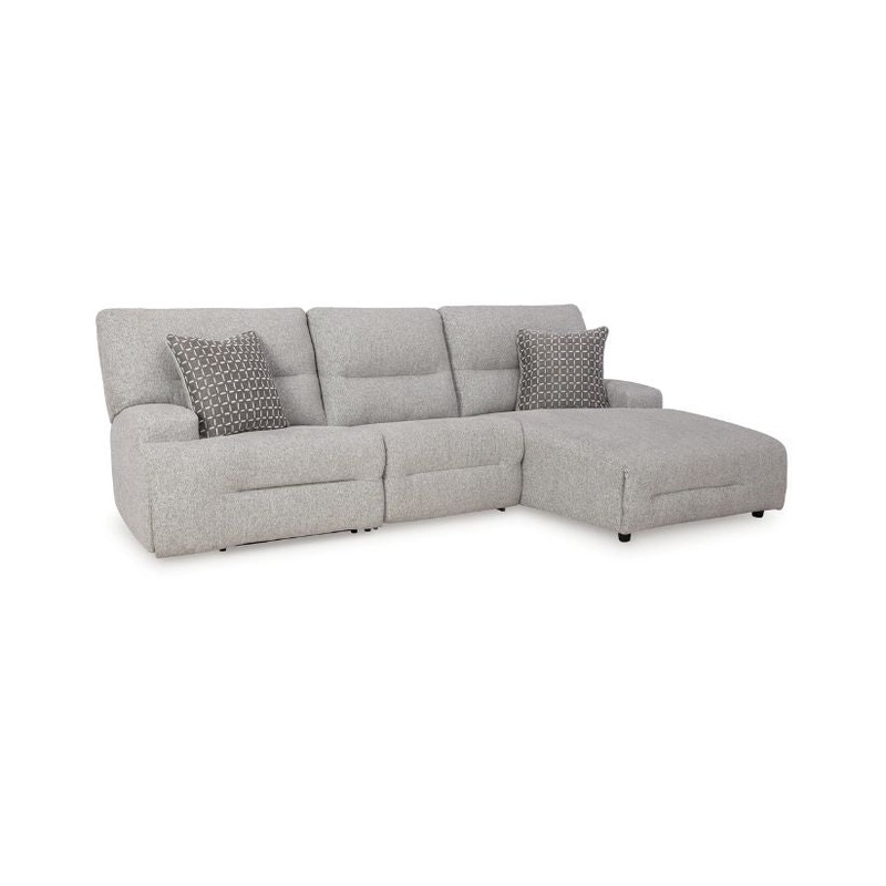 Acklen Place – Pewter – 3-Piece Power Reclining Sectional With RAF Power Reclining Back Chaise