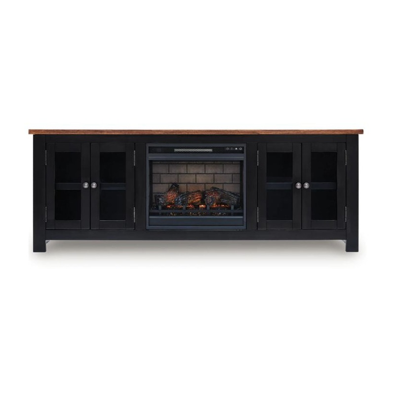 Wildenauer – Brown / Black – 76″ TV Stand With Infrared Electric Fireplace