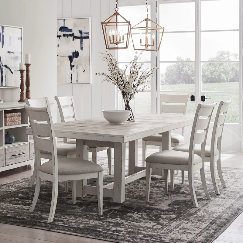 Backroads – 7 Piece Trestle Table Set – White