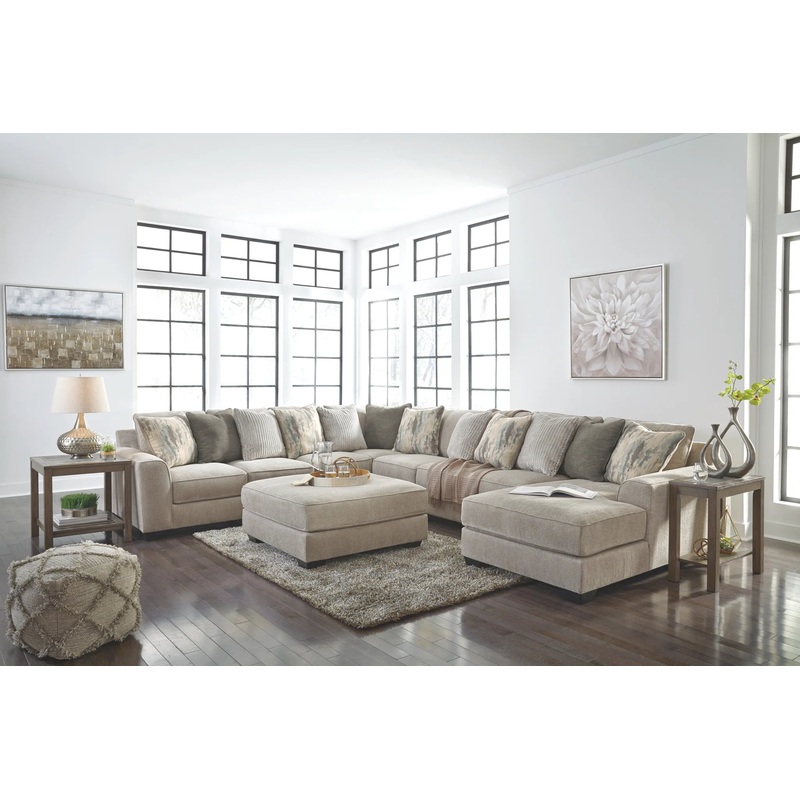 Ardsley – Pewter – 6 Pc. – Right Arm Facing Corner Chaise with Sofa 5 Pc Sectional, Ottoman