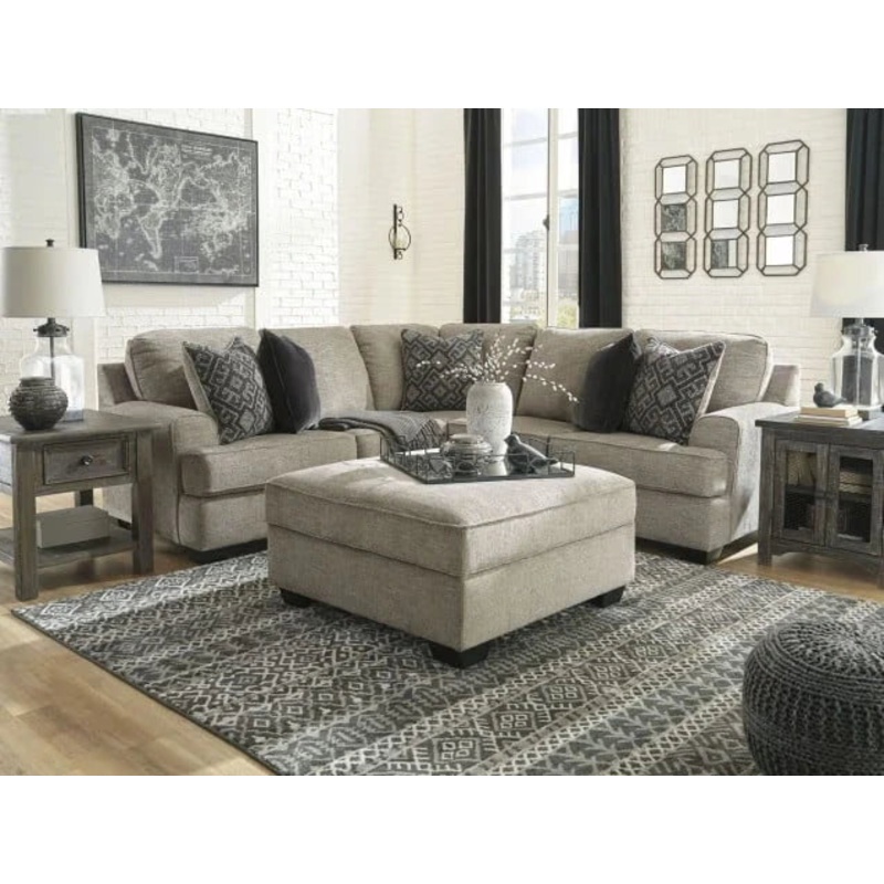 Bovarian – Stone – 3 Pc. – Left Arm Facing Sofa with Corner Wedge 2 Pc Sectional, Ottoman