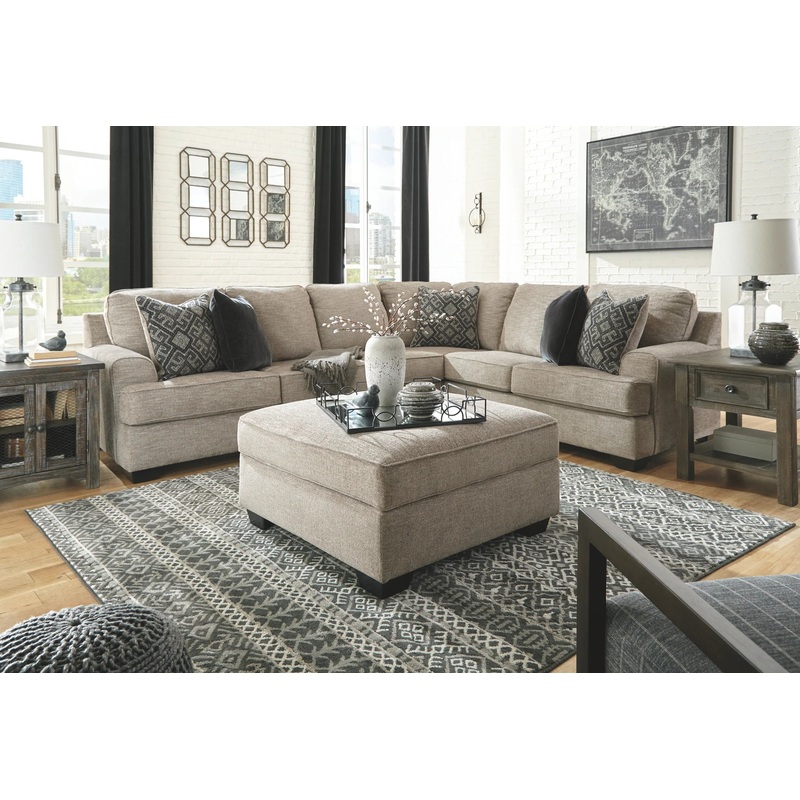 Bovarian – Stone – 4 Pc. – Left Arm Facing Loveseat 3 Pc Sectional, Ottoman
