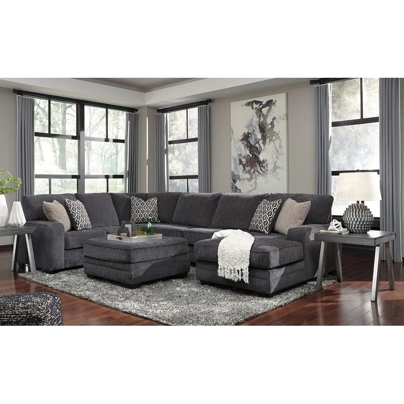 Tracling – Slate – 4 Pc. – Right Arm Facing Corner Chaise 3 Pc Sectional, Ottoman