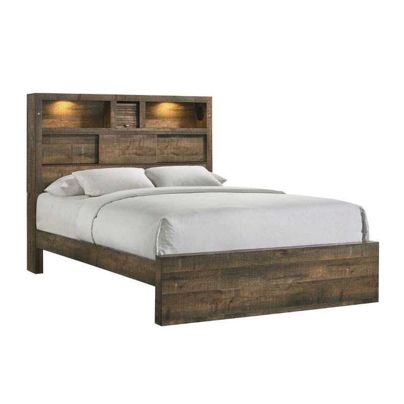 Bailey – Queen Bookcase Panel Bed With Bluetooth – Walnut