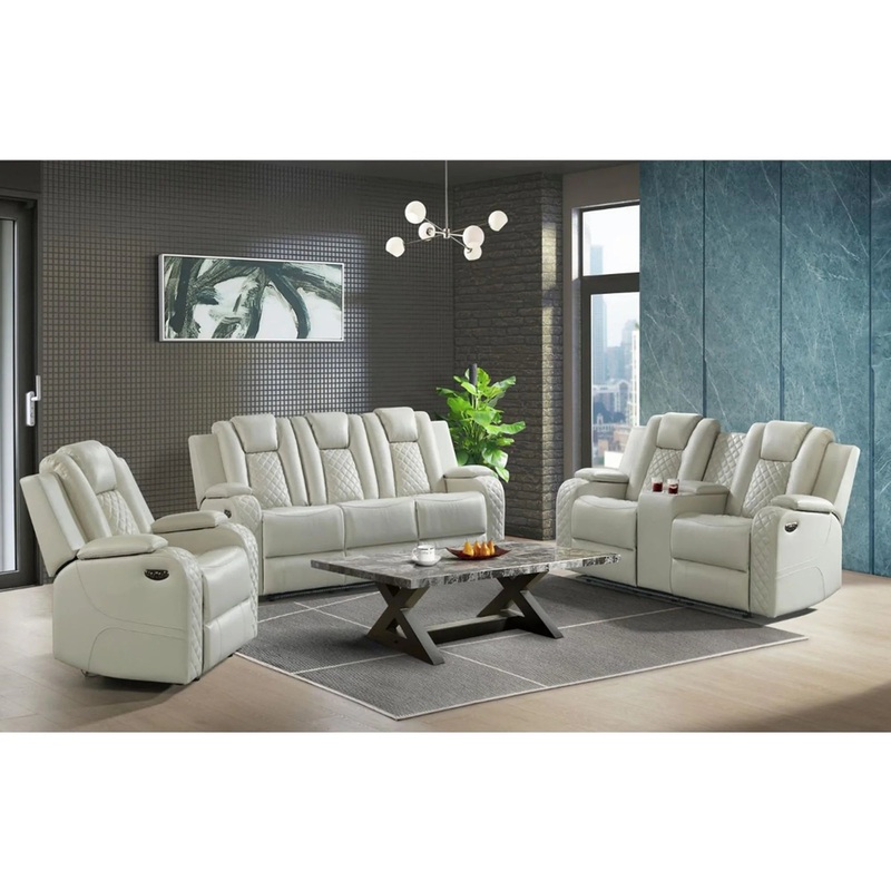Carlo – 3 Piece Living Room Set (Sofa, Loveseat & Recliner) – Pebble Oyster