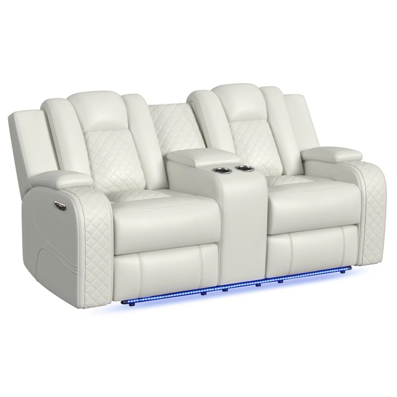 Carlo – Power Motion Loveseat With Power Headrest, Console And LED – Pebble Oyster