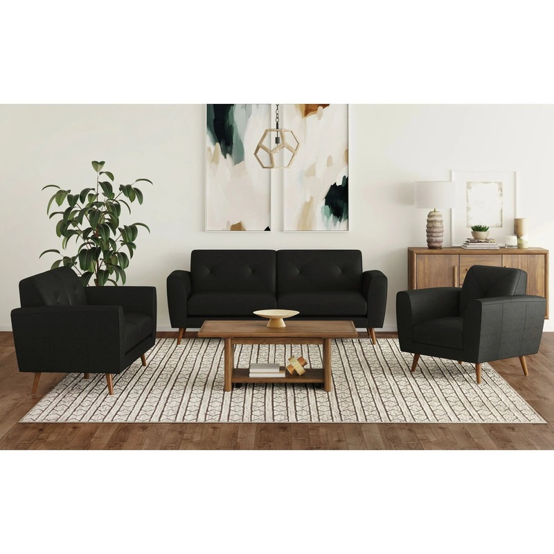 Sonata – 3 Piece Living Room Set (Sofa, Loveseat & Chair) – Black