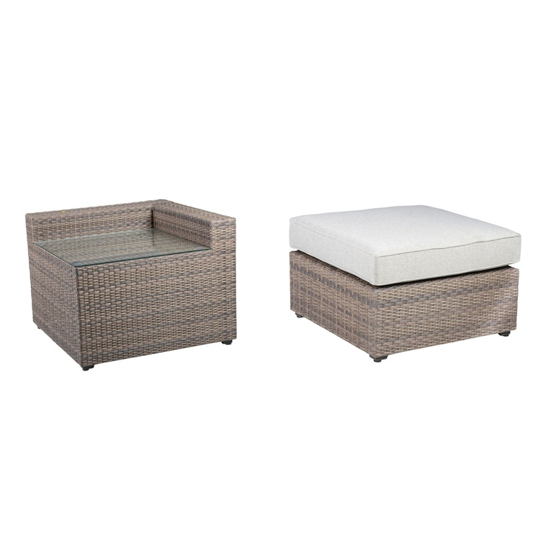 Tamyra – 2 Piece Outdoor Set (Corner Side Table & Ottoman) – Light Brown