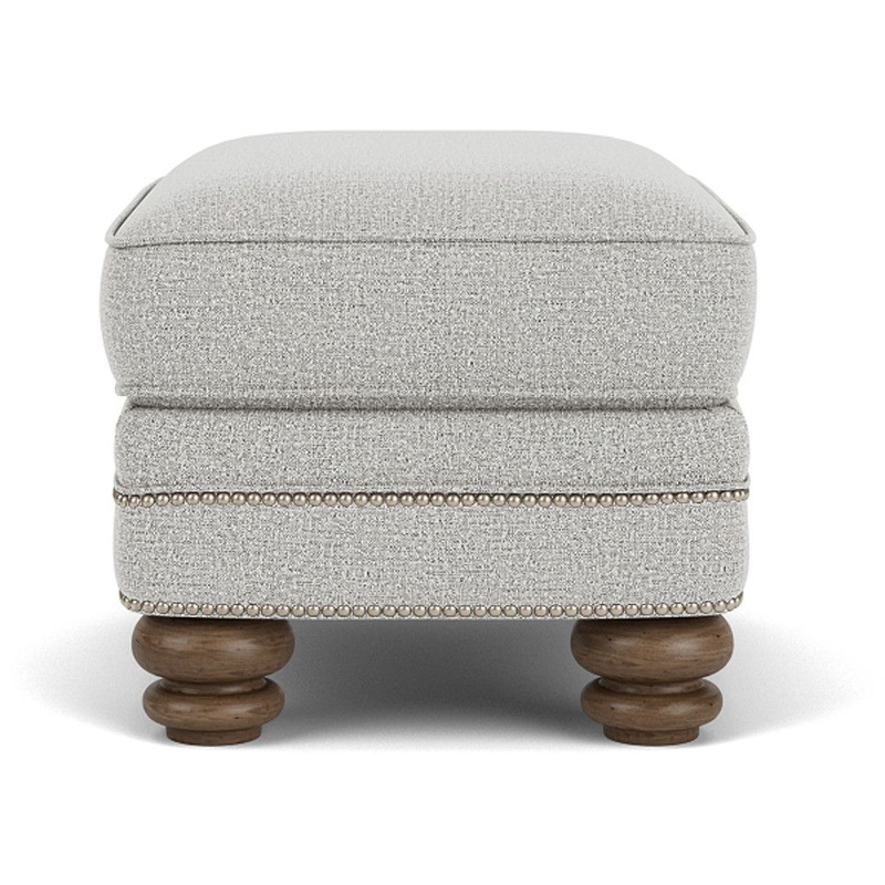 Bay Bridge – Fabric Ottoman, Nailhead Trim – Light Gray