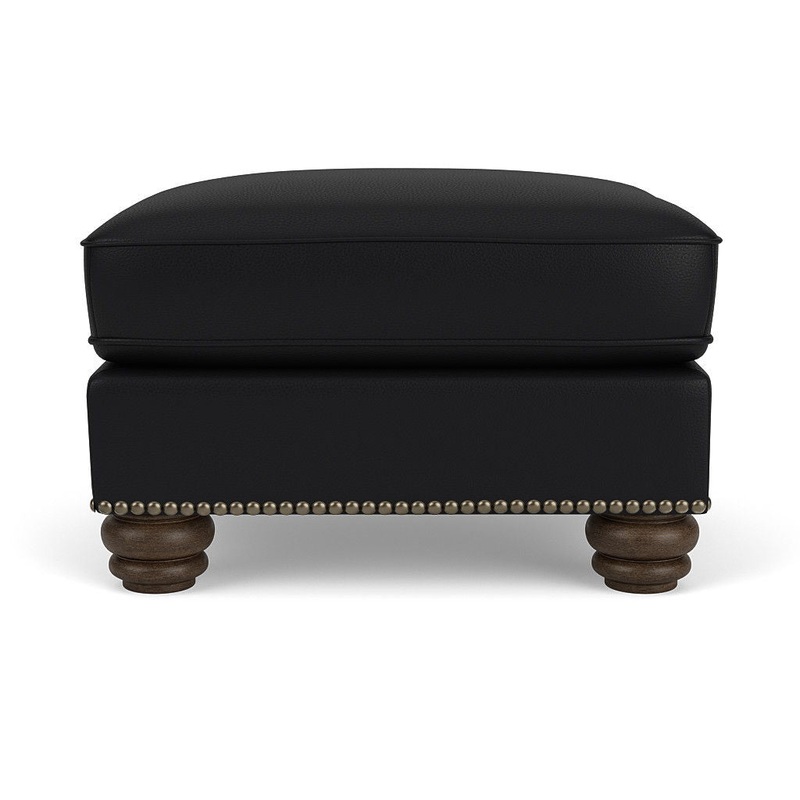 Bexley – Leather Ottoman, Nailhead Trim – Black