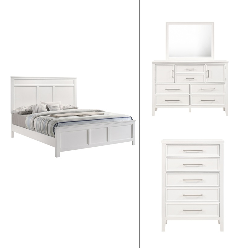 Andover – Western King 4 Piece Bedroom Set (Bed, Dresser, Mirror, Chest) – White