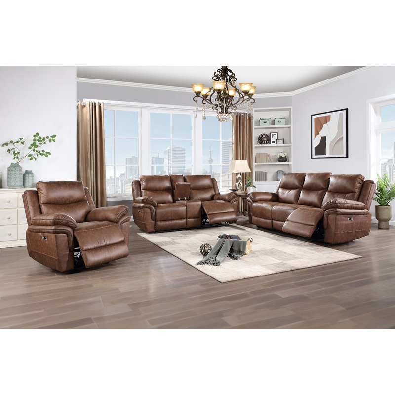 Ryland – 3 Piece Set Power P1 (Sofa & Loveseat & Recliner) – Brown