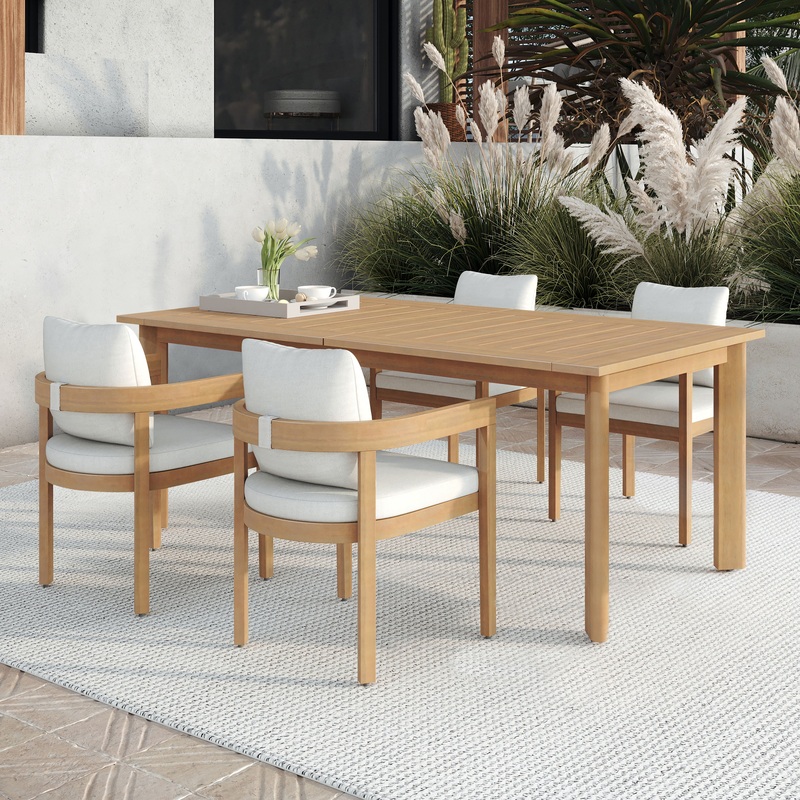 Wesley – 5 Piece Patio Dining Set (Table With 4 Chairs) – Brown / White