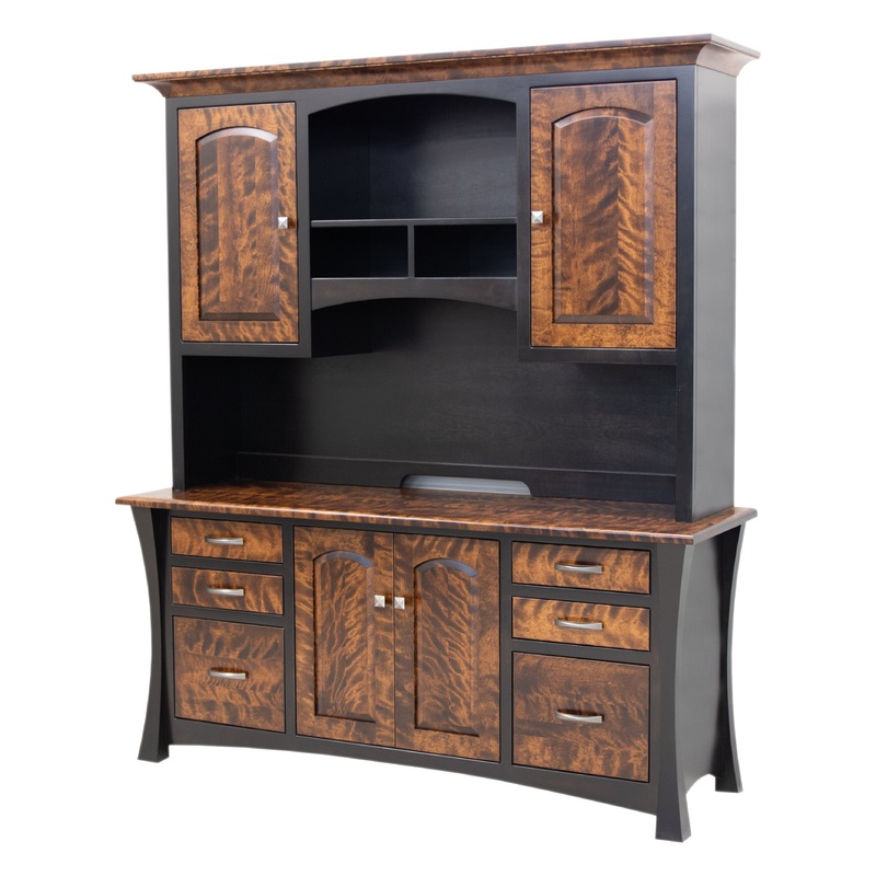 Brooklyn Black & Wood Office Credenza with Hutch Top | M-EB&BIR-ASB