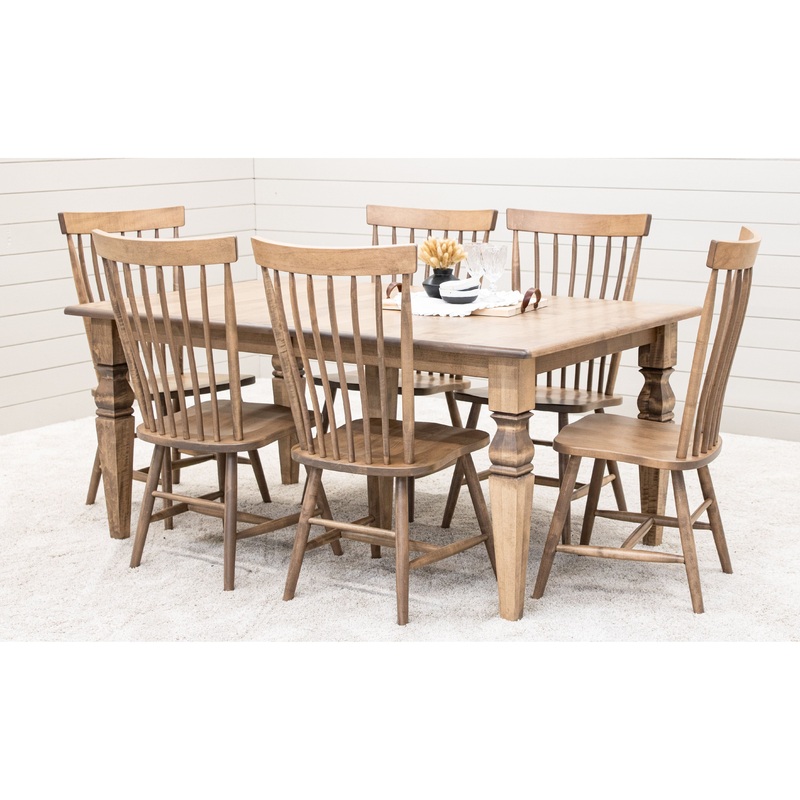 Amish Turned Leg Maple Wood Dining Set for 6