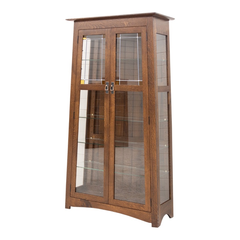 Arts & Crafts Quarter Sawn White Oak Wood Glass Display Curio Cabinet | ASB