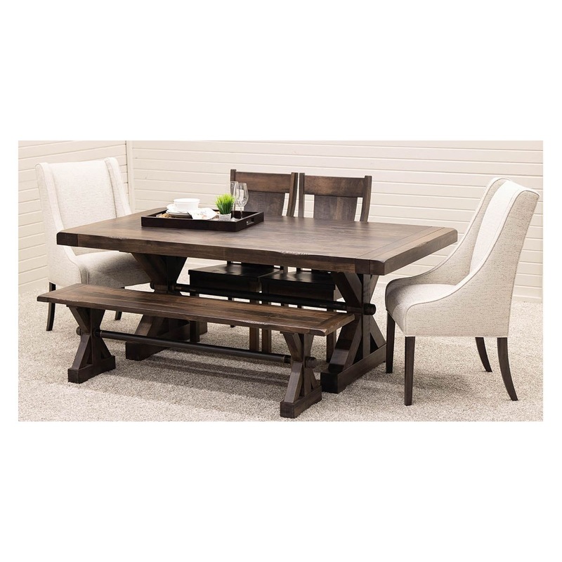 Auburn Trestle Maple Wood Dining Table Set for 6 with Bench