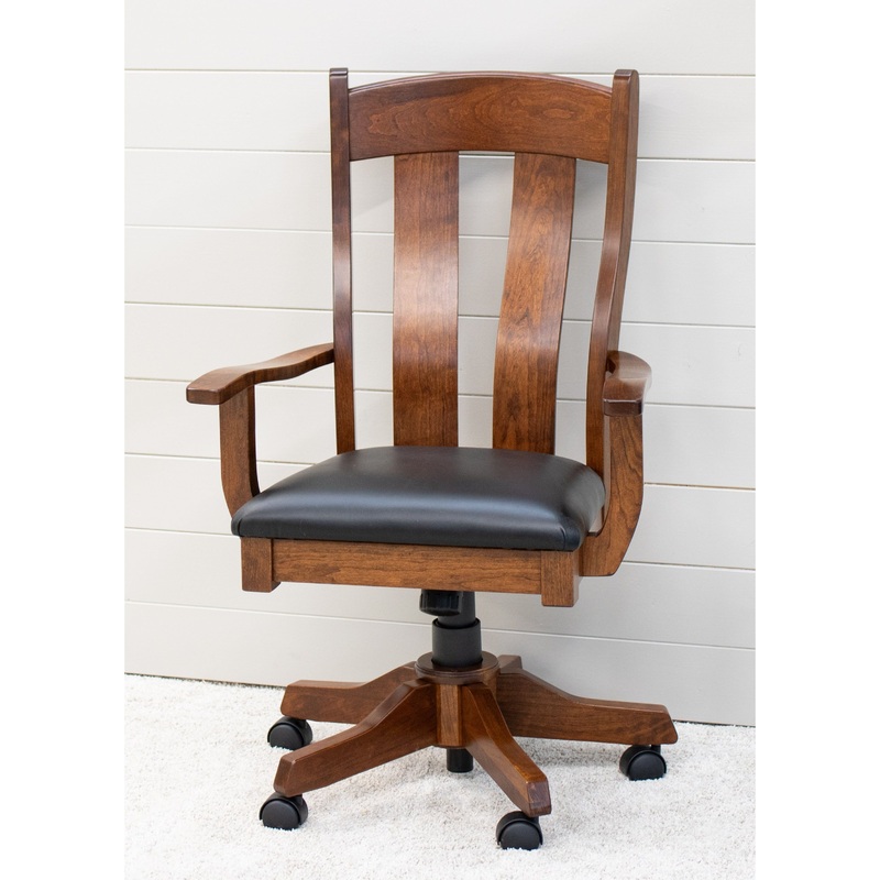 Austin Cherry Wood Office Arm Chair with Black Faux Leather Seat | MC