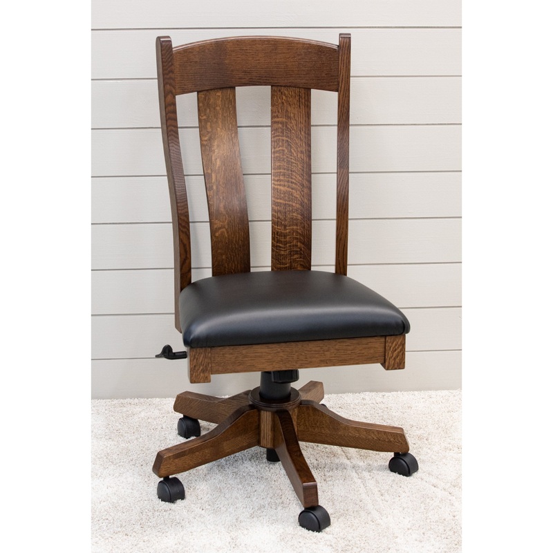Austin Rustic Quarter Sawn White Oak Wood Office Chair with Black Faux Leather Seat | ASB