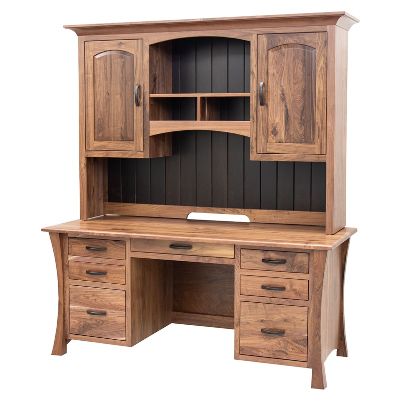 Brooklyn Walnut Wood Flat Wall Desk with Hutch Top | NAT