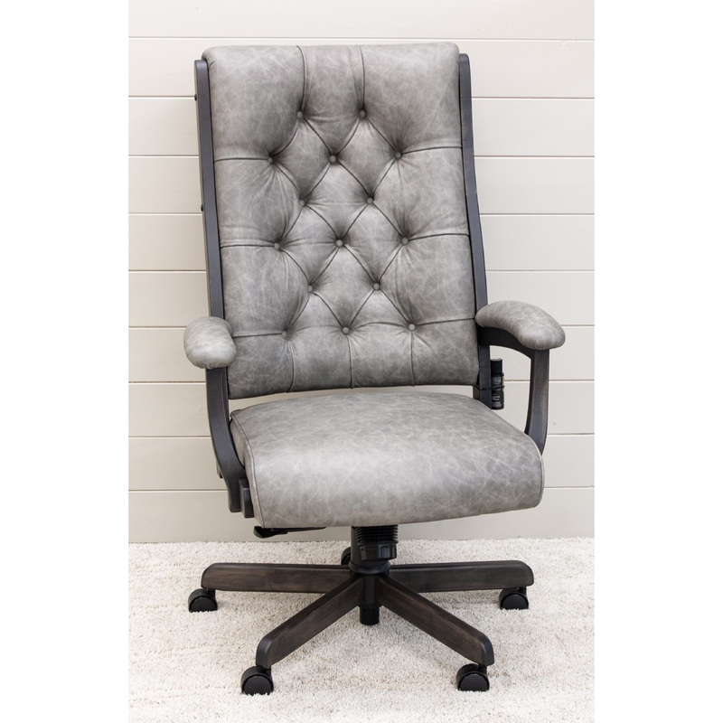 CET59 Clark Executive Grey Leather Tufted Office Chair | M-DK