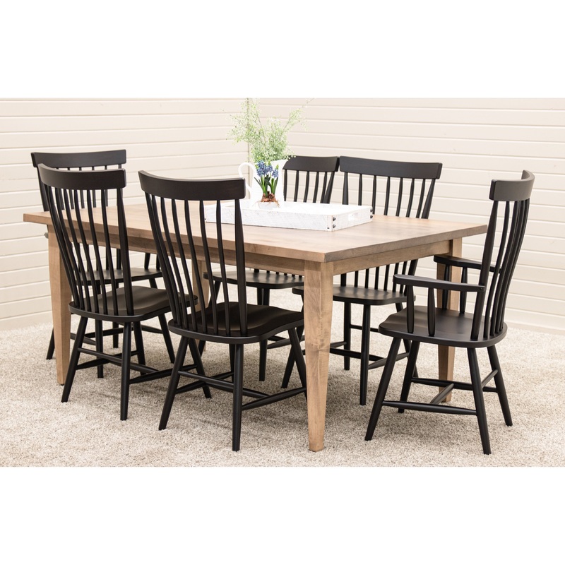 Shaker Mid-Century Maple Wood Dining Set for 6 with Black Chairs