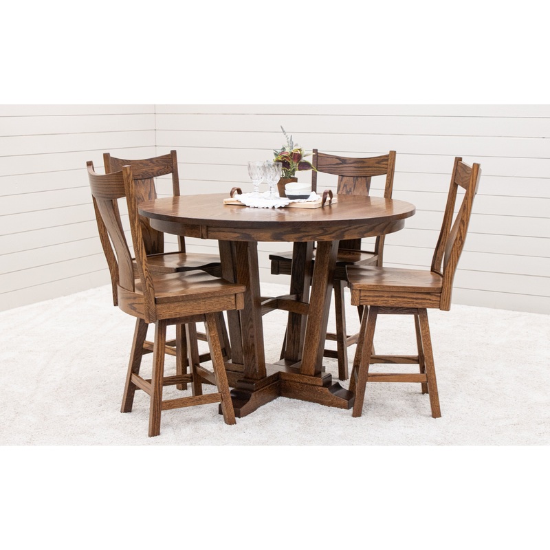 Alberta Round Oak Extendable Counter Height Table Set for 4