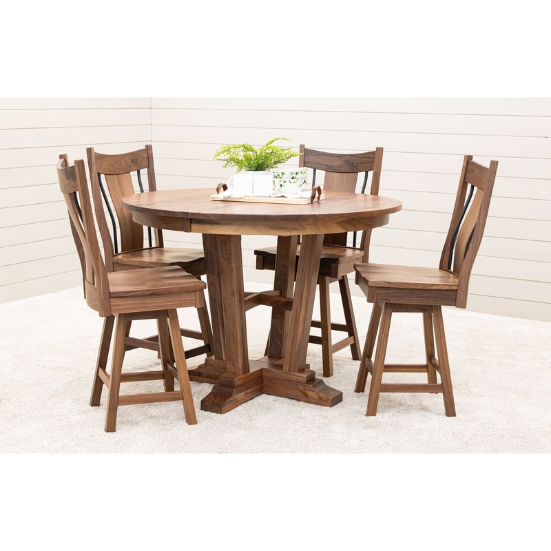 Alberta Round Walnut Counter Height Dining Set for 4