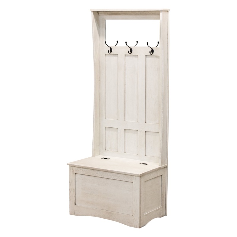 Shaker Oak Wood White Hall Tree Bench | CS