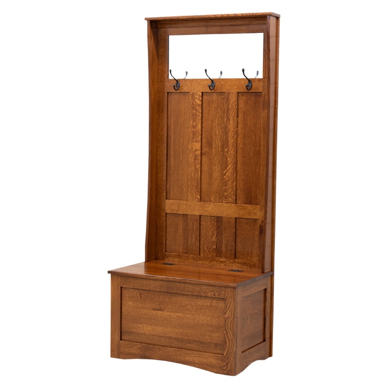 Shaker Quarter Sawn White Oak Wood Hall Tree Bench | MC