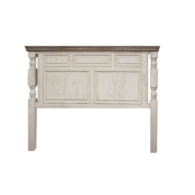 Stone – Queen Headboard – Antiqued Ivory / Weathered Gray