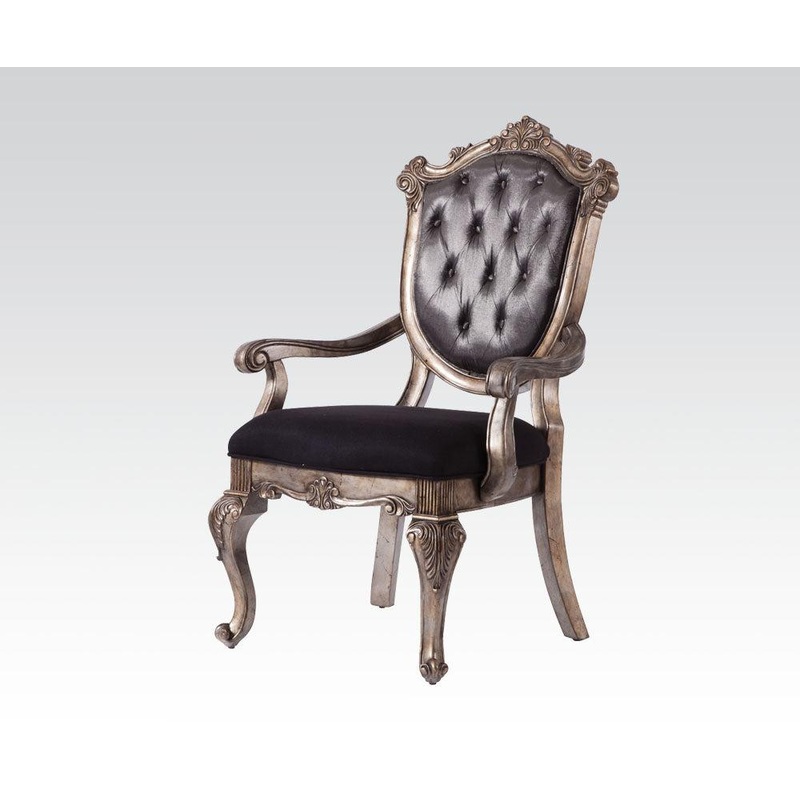 Acme Chantelle Button Tufted Back Seat Dining Arm Chair (Set of 2) in Antique Platinum 60543