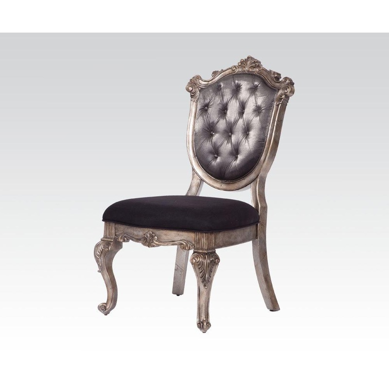 Acme Chantelle Button Tufted Back Seat Dining Side Chair (Set of 2) in Antique Platinum 60542