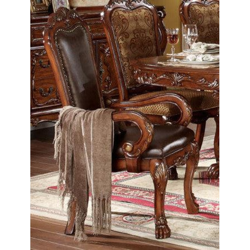 Acme Dresden Pedestal Dining Arm Chairs in Brown Cherry Oak 12154 (Set of 2)