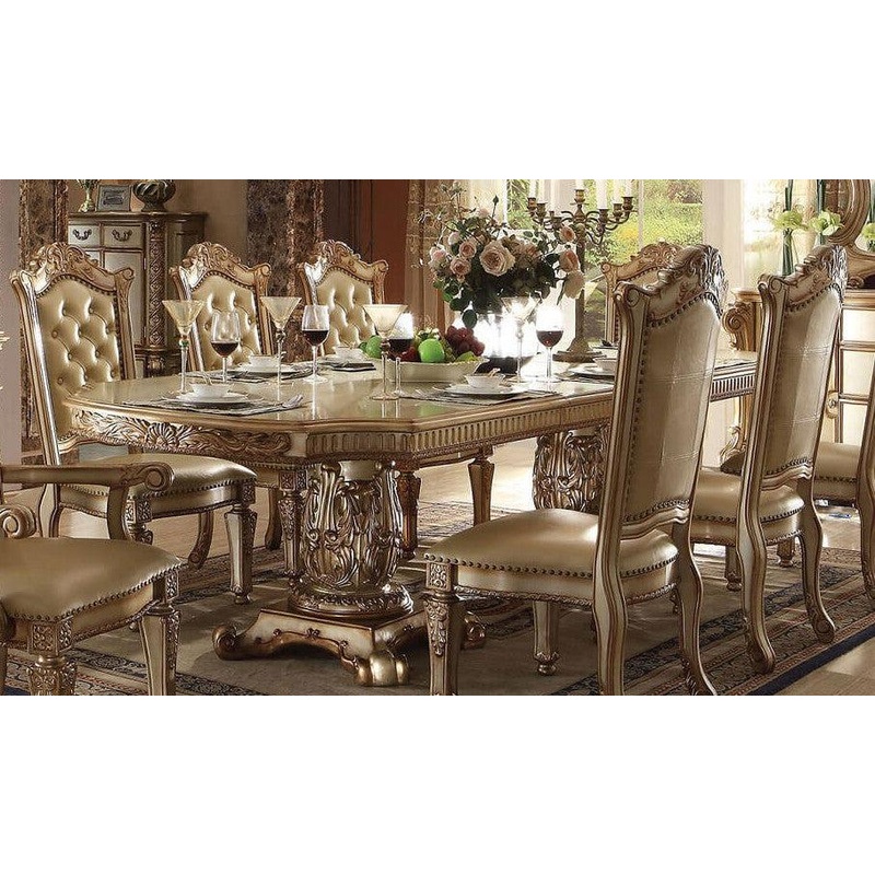 Acme Vendome Double Pedestal Dining Table in Gold Patina 63000