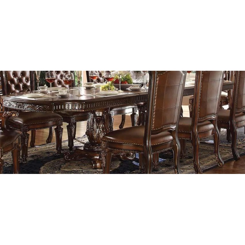 Acme Vendome Double Pedestal Dining Table with Two Leaves in Cherry 62000