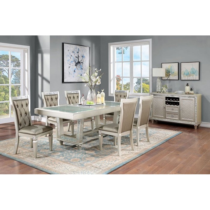 FACM-3158 ADELINA DINING TABLE W/ TEMPERED GLASS 7PC