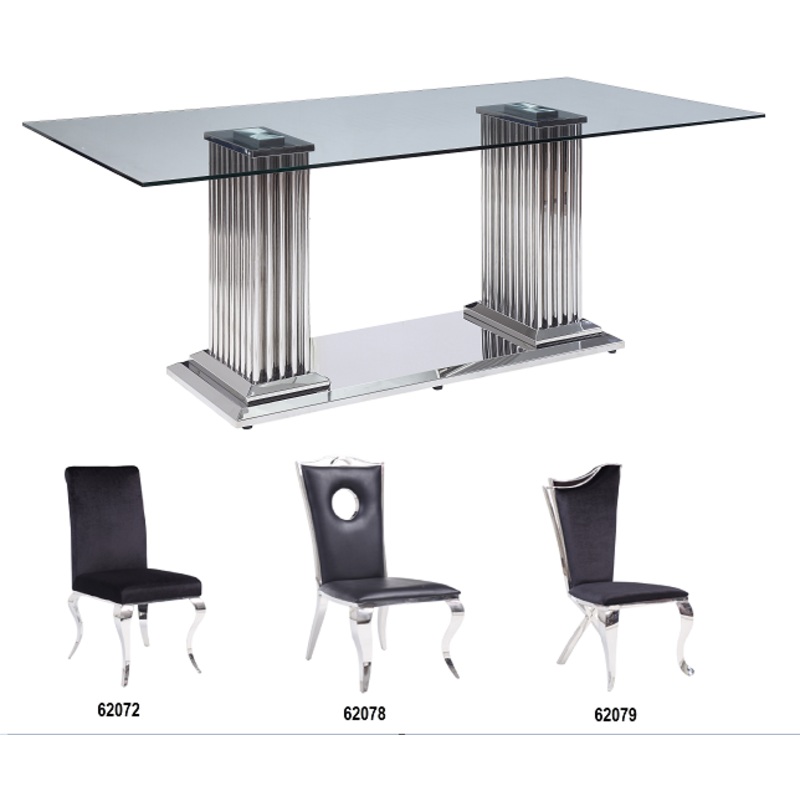 Cyrene Stainless Steel & Clear Glass Dining Table