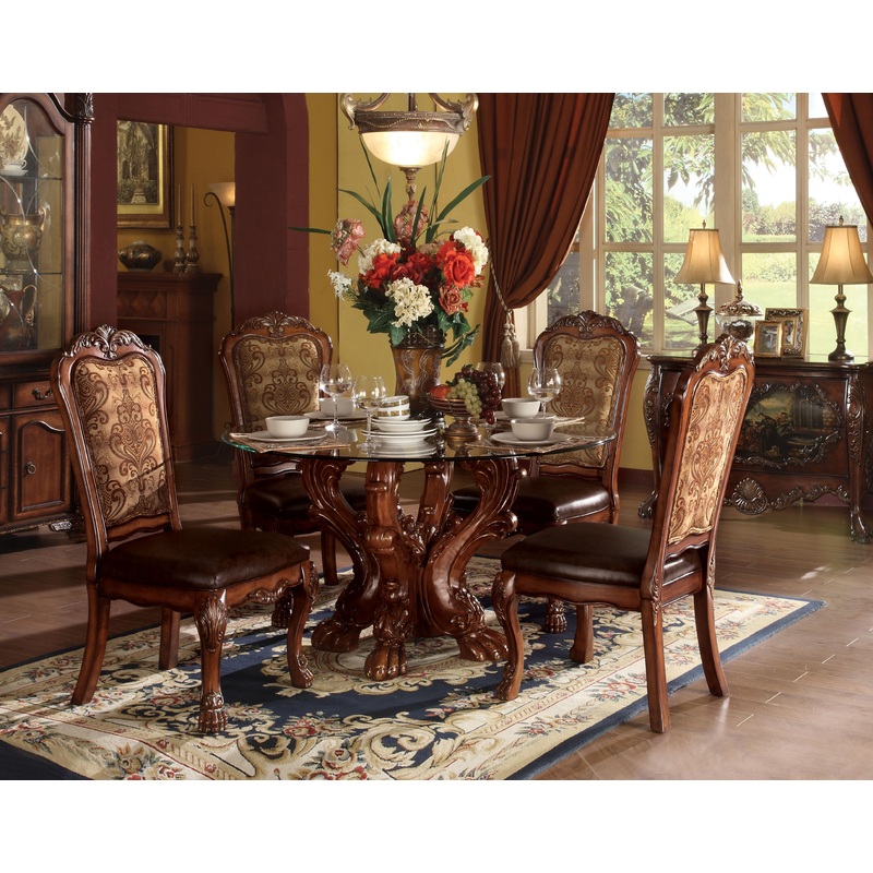 Dresden Cherry Oak & Clear Glass Dining Table